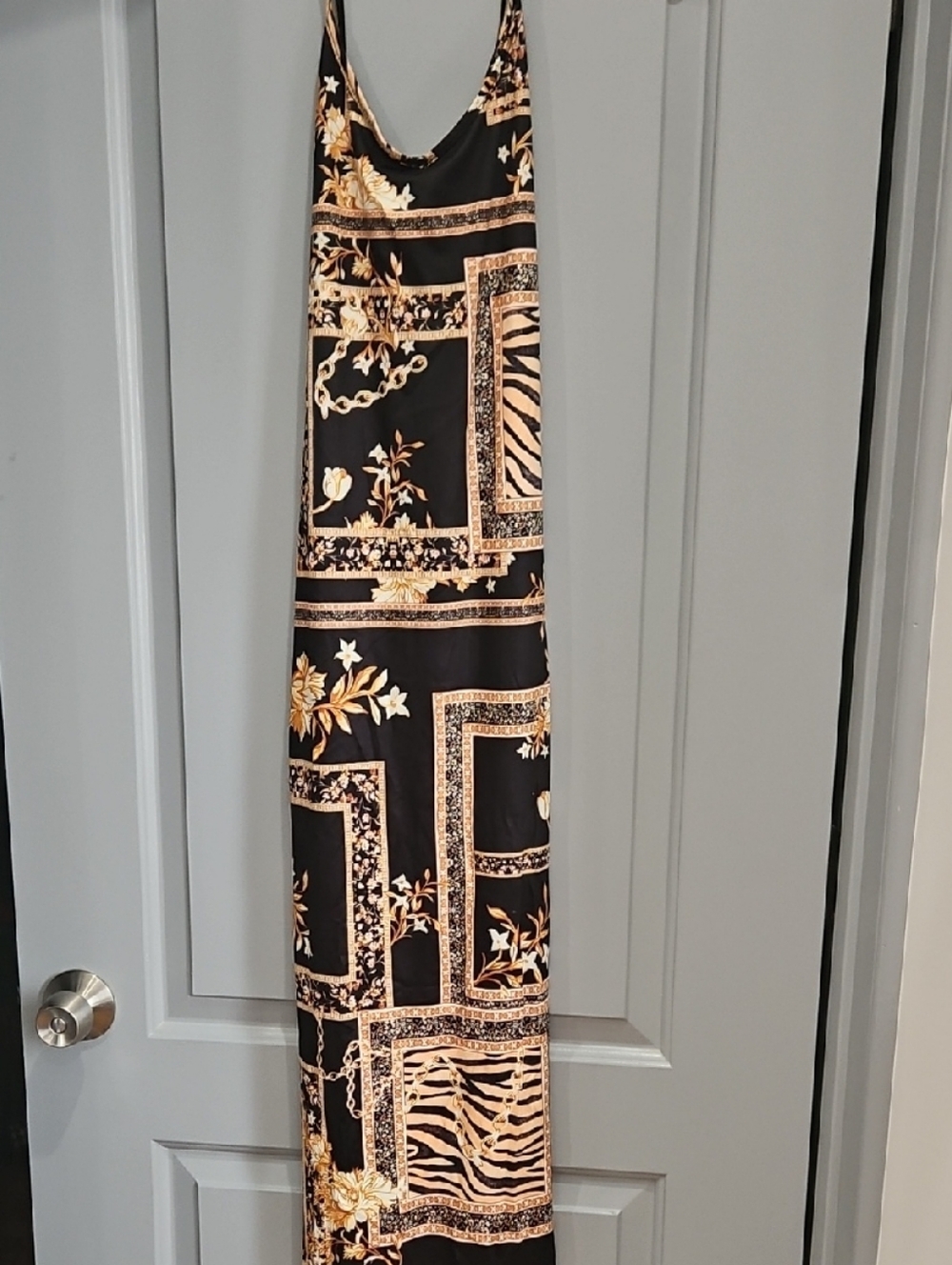 Black & Gold Patterned Slip Dress